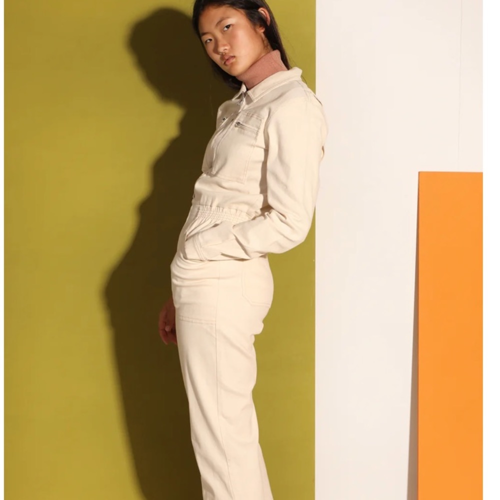 LF Markey Danny Boilersuit Jumpsuit Cream Size 2 Small Cotton Long Sleeve